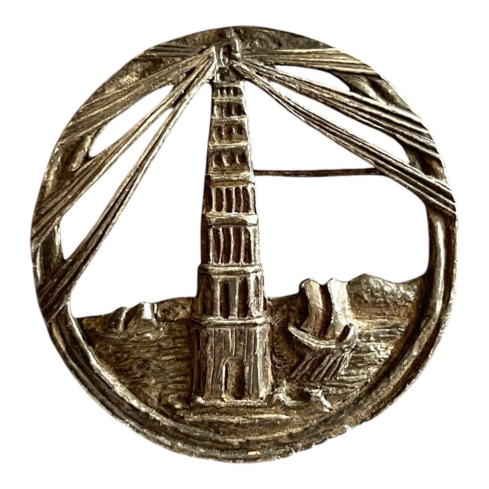 Vintage CORO Pharos Lighthouse Alexandria Egypt Brooch Pin Seven Wonders Signed - Picture 7 of 7